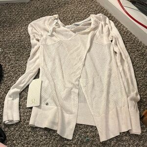 NWT LULULEMON SUNSET SAVASANA PULLOVER SZ 8 HEATHERED WHITE KNIT DRAPE OPEN BACK